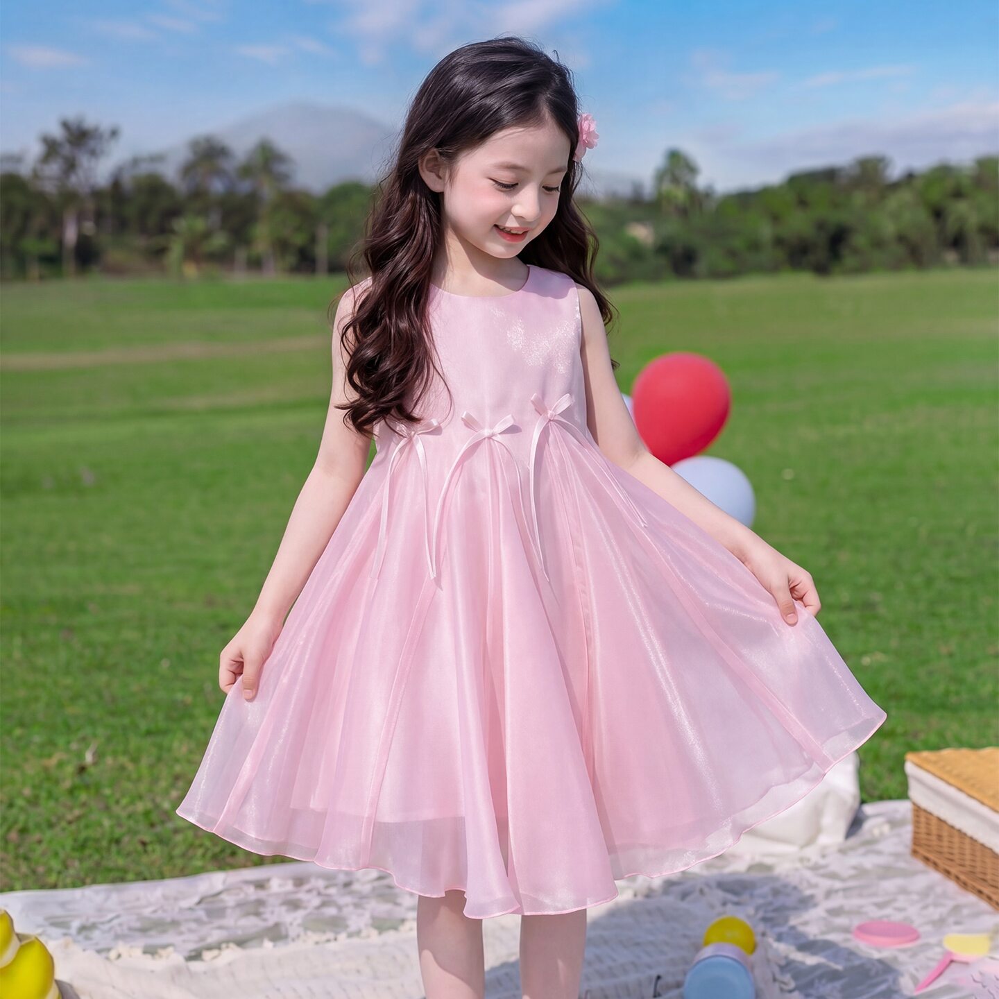 女童夏天连衣裙洋气小女孩生日公主裙2026新款夏季儿童纯色背心裙