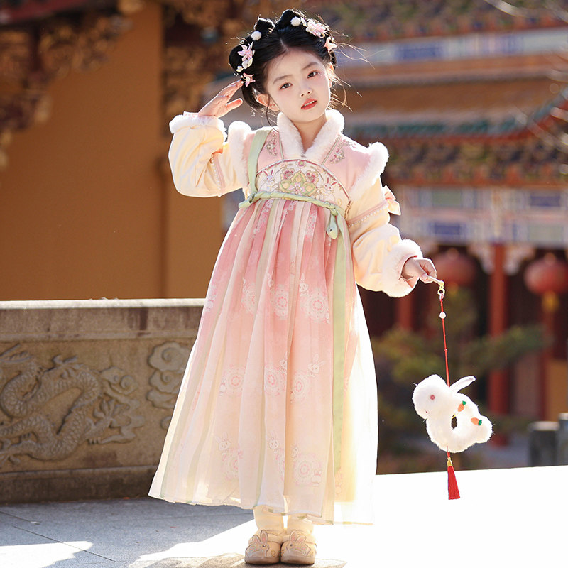 女童汉服2026新款秋冬儿童国风唐装古装加绒连衣裙过年拜年服冬款