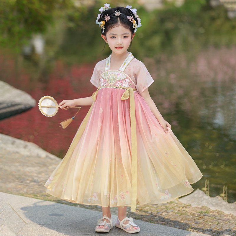 女童汉服夏季薄款连衣裙儿童2025新款中国风公主裙小女孩古装夏款