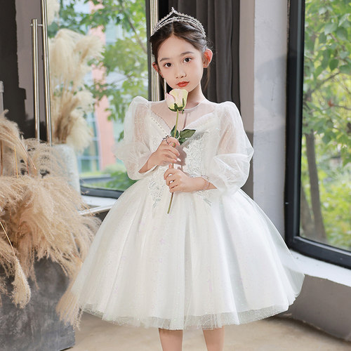 女童白色花童婚纱礼服公主裙