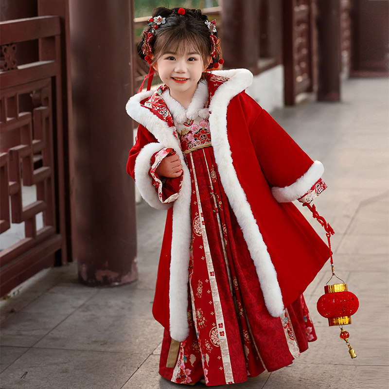 女童拜年服中国风古装秋冬季2026新款儿童过年喜庆汉服连衣裙冬款