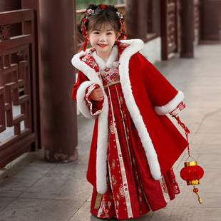 女童拜年服中国风古装秋冬季2026新款儿童过年喜庆汉服连衣裙冬款