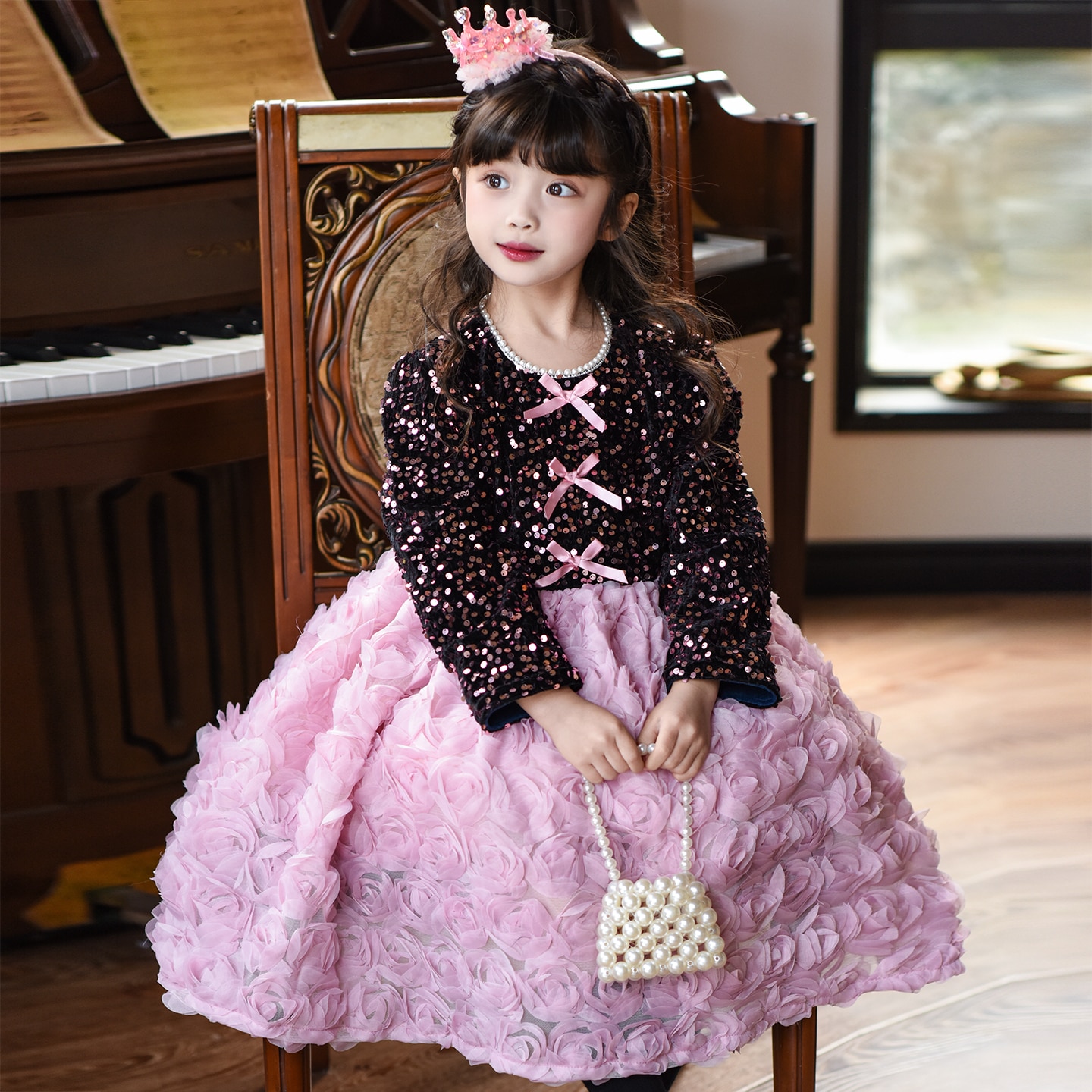 女童公主裙冬装高级感生日礼服连衣裙儿童宝宝洋气网纱蓬蓬裙冬季