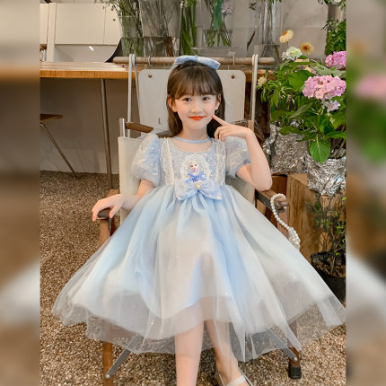 女童爱莎公主裙夏季2025新款女孩冰雪奇缘艾莎裙子儿童夏装连衣裙