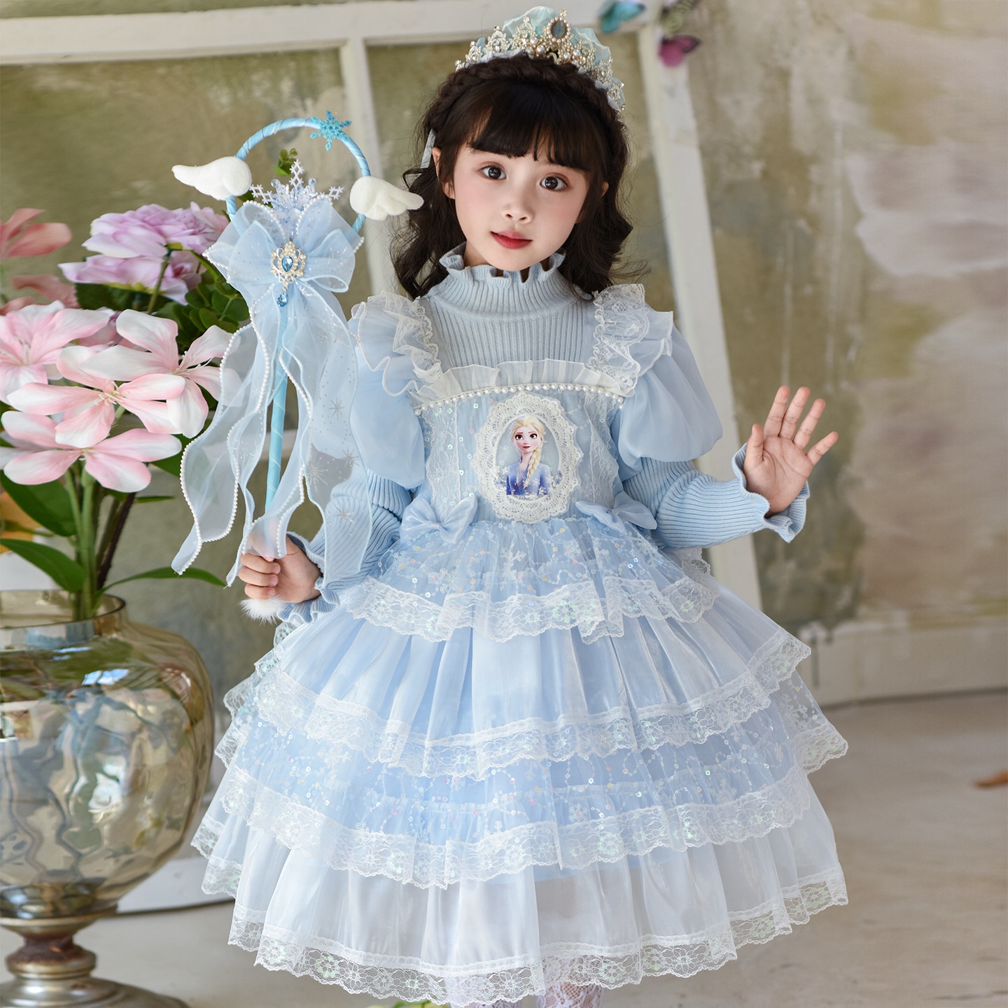 女童连衣裙秋装2025新款儿童爱莎公主裙小女孩秋冬款艾莎毛衣裙子