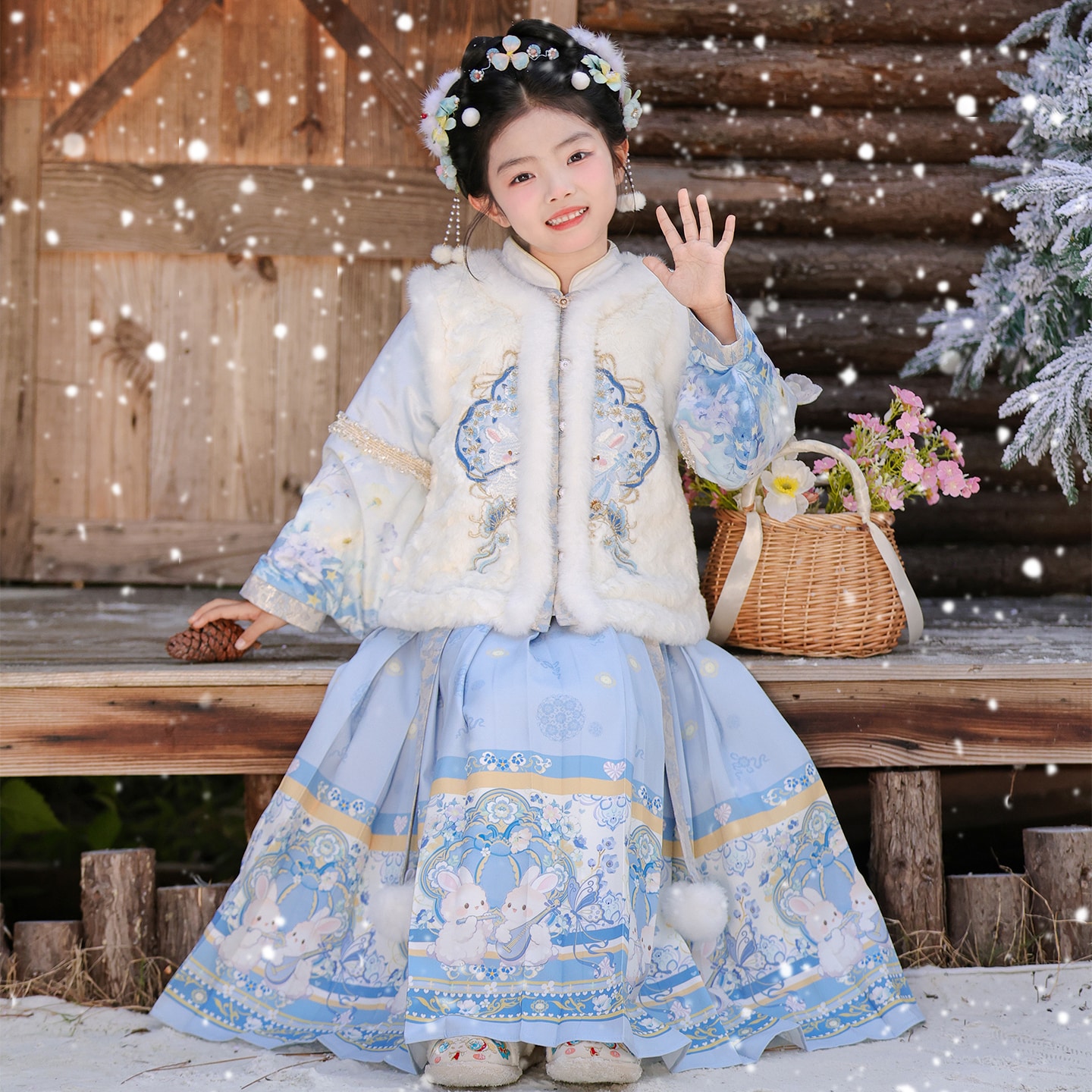 马面裙套装冬季女童汉服2025新款中国风古装儿童过年装拜年服冬款