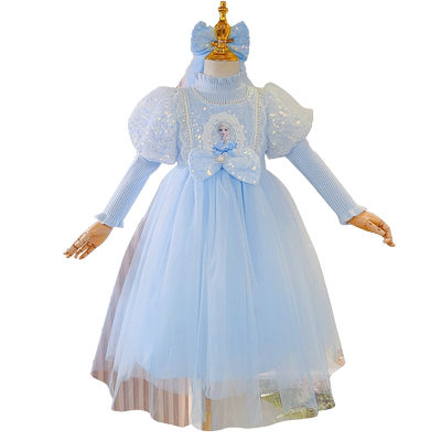 女童冬装爱莎公主裙子冰雪奇缘小女孩儿童秋冬毛衣艾莎连衣裙冬季