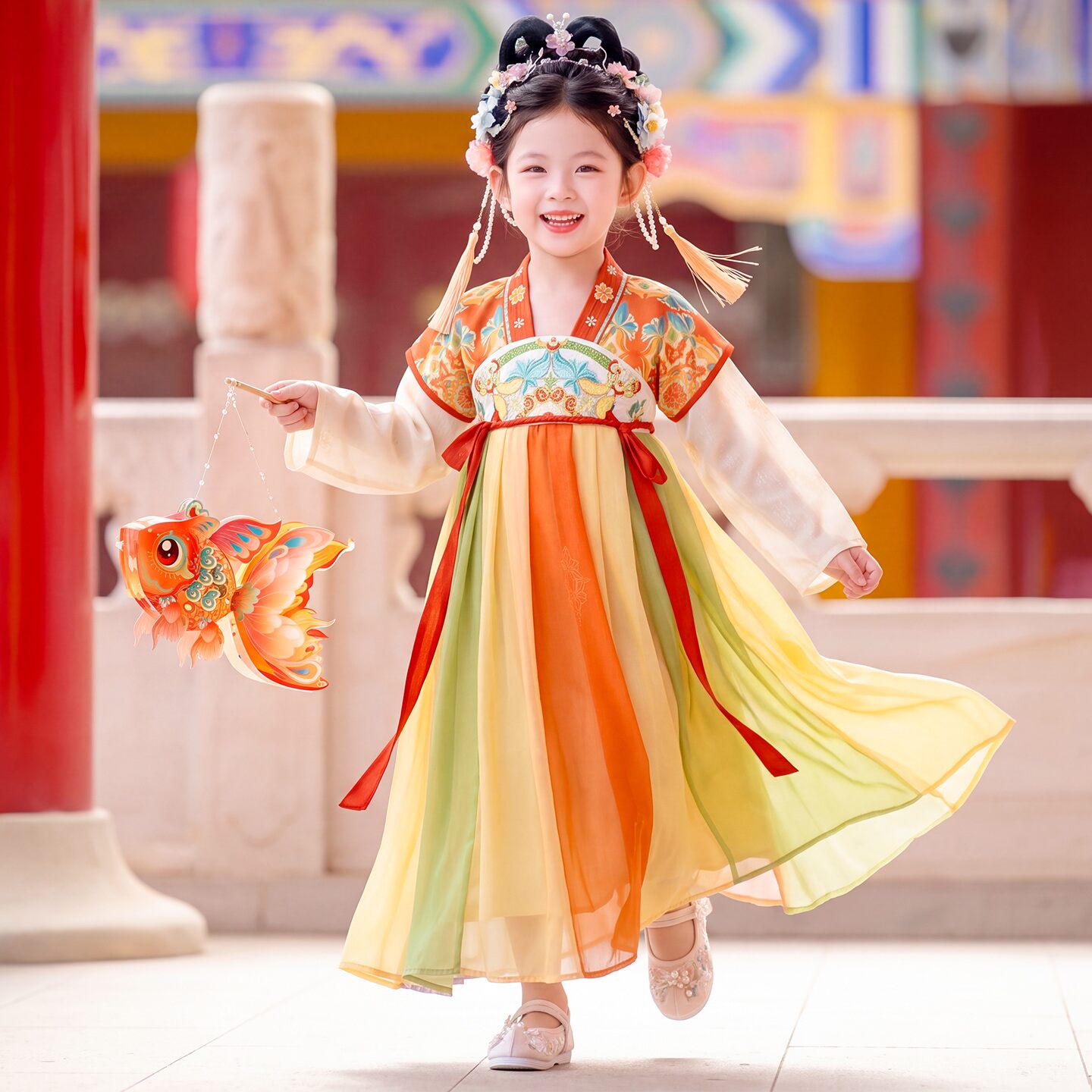 中秋汉服女童秋装2026新款连衣裙儿童中国风古装超仙唐装公主秋季