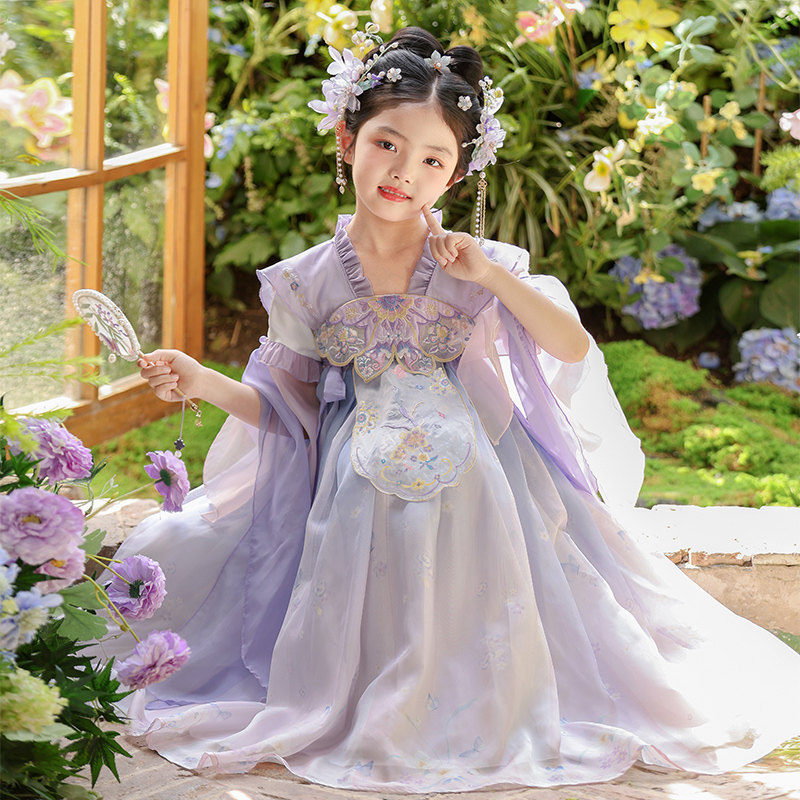 汉服女童夏季儿童古风超仙公主古装2025新款中国风唐装女孩连衣裙
