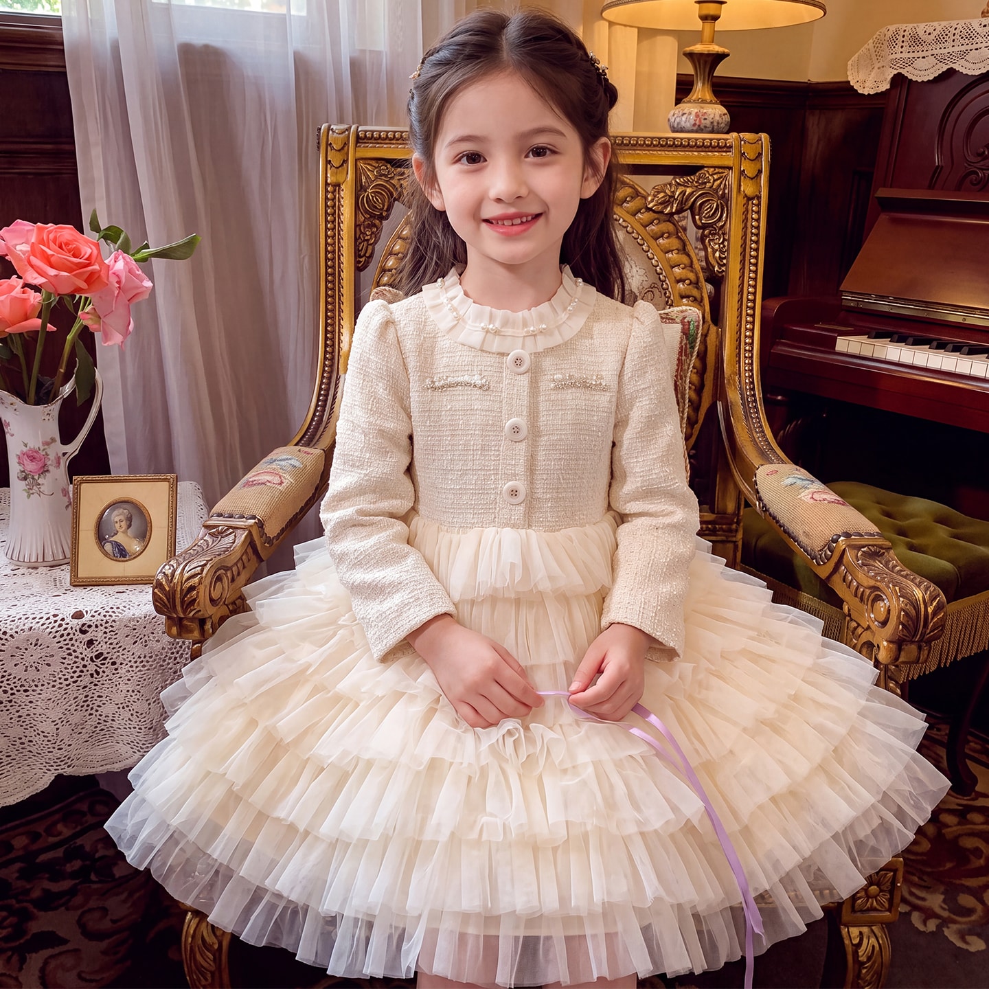 女童连衣裙秋季2026新款洋气儿童甜美蓬蓬蛋糕裙小女孩秋装公主裙