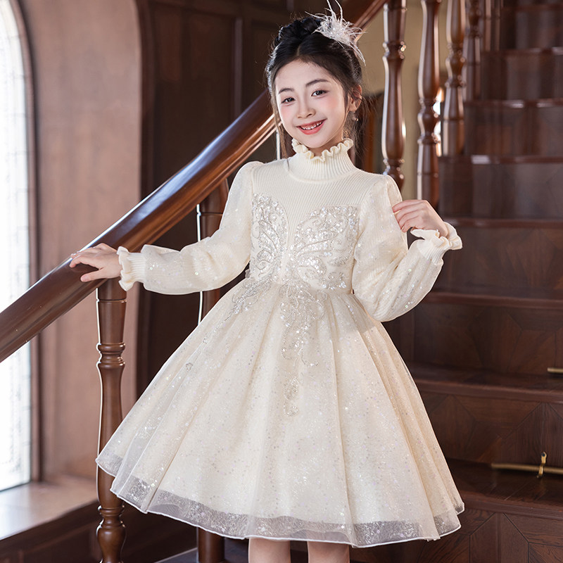 儿童礼服公主裙冬季加厚女童生日花童婚礼主持人小女孩钢琴演出服