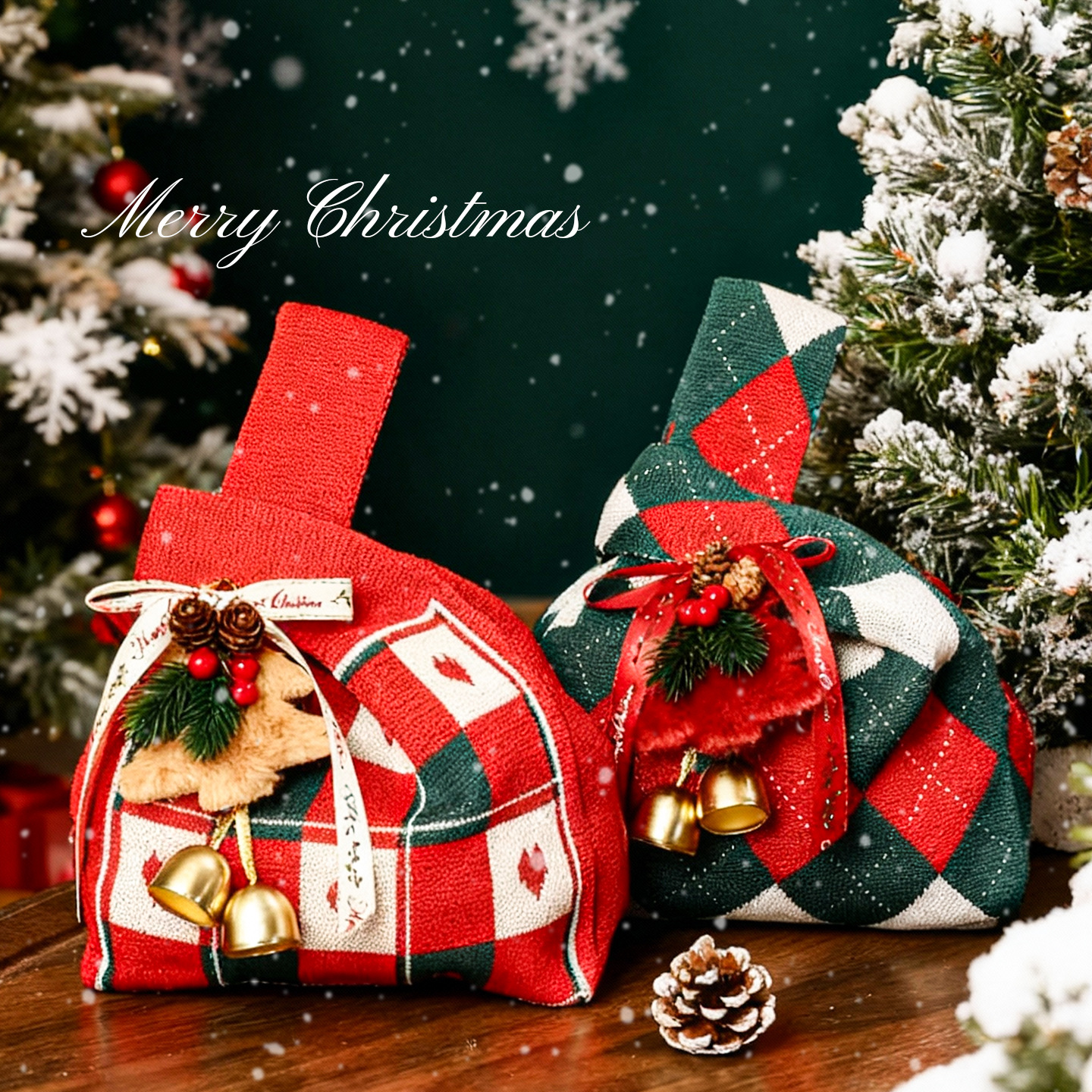 圣诞节手提礼物袋卡通创意针织包