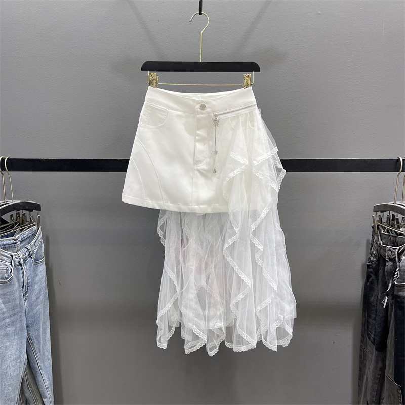 设计感拼接半身裙女可拆卸网纱裙