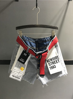 欧洲站2026夏季新款洋气口袋贴布反面撞色牛仔短裤女显瘦阔腿热裤