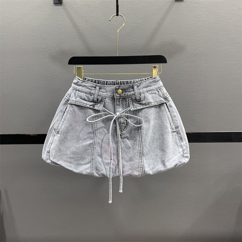 设计感绑带花苞牛仔半身裙女短裙