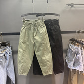 新款 薄料松紧高腰休闲裤 女宽松萝卜哈伦裤 欧洲站2026夏季 八分垮裤