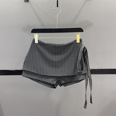 美式条纹西装短裙裤女低腰半身裙