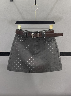 复古灰色波点牛仔半身裙女2026春夏减龄高腰显瘦A字休闲包臀短裙