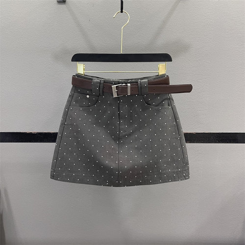 复古灰色波点牛仔半身裙女短裙
