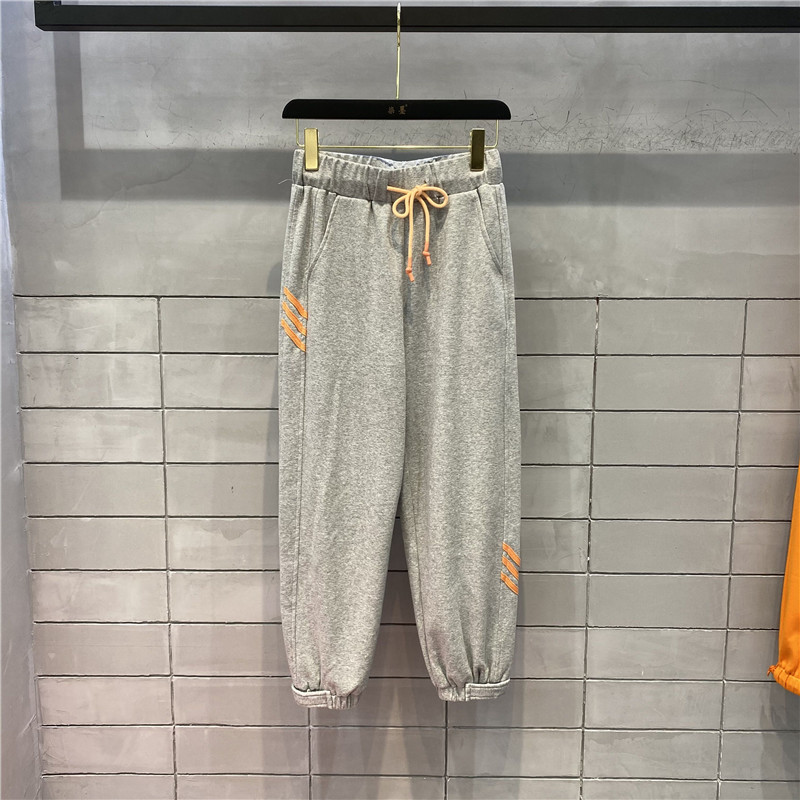 高腰宽松休闲灰色休闲运动裤