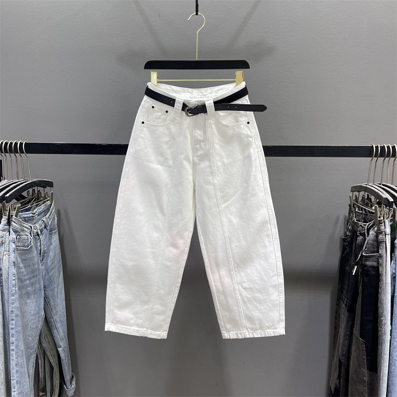 欧货白色小个子弯刀牛仔裤女2026春夏新款宽松休闲九分阔腿老爹裤