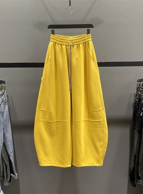 美式黄色休闲弯刀卫裤女2026春季新款慵懒风宽松休闲香蕉裤阔腿裤