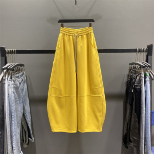 黄色休闲弯刀卫裤 阔腿裤 女2026春季 慵懒风宽松休闲香蕉裤 新款 美式