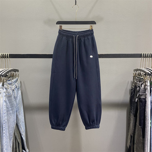 宽松九分哈伦裤 加绒加厚束脚运动裤 女2025秋冬新款 藏青色休闲卫裤
