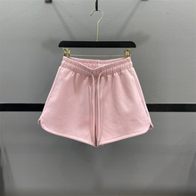 粉色休闲运动短裤女2025夏季新款松紧腰宽松显瘦开叉A字阔腿热裤