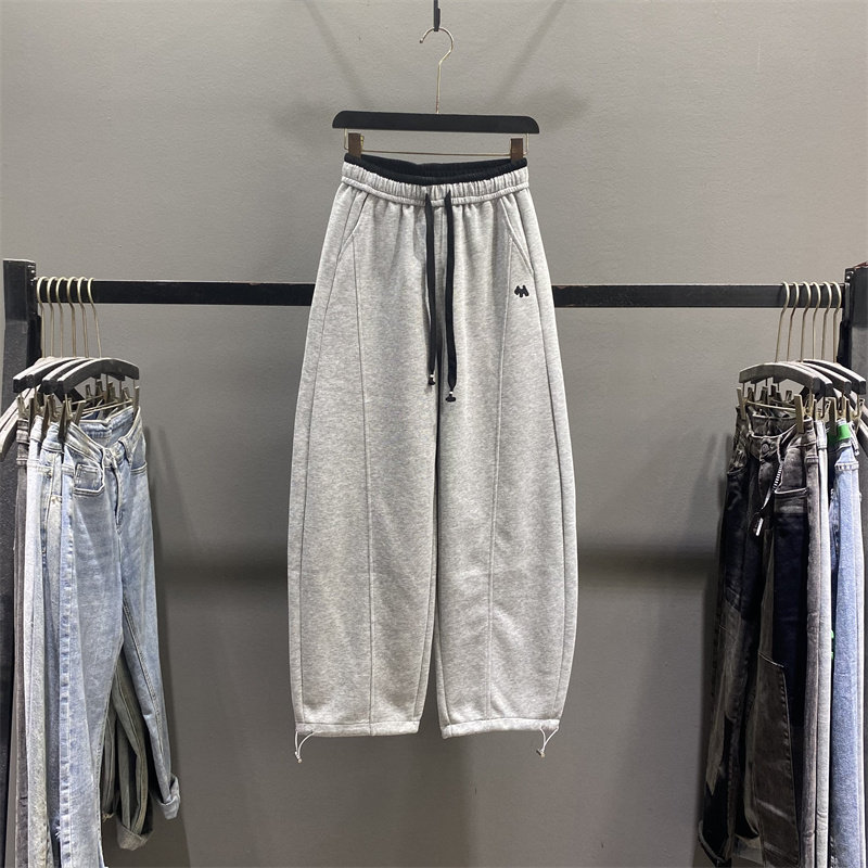 灰色抽绳两穿弯刀卫裤女2026春季新款百搭宽松显瘦慵懒休闲阔腿裤,女装/女士精品,休闲裤,淘宝优惠券,粉丝福利购,淘宝优惠卷