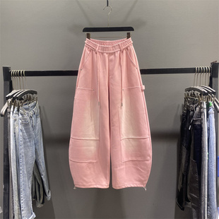 粉色弯刀卫裤 香蕉裤 女2026春季 设计感拼接宽松休闲阔腿裤 新款 美式