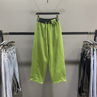松紧腰抽绳宽松显瘦休闲阔腿裤 时尚 新款 女2026春季 绿色弯刀卫裤