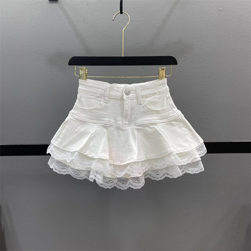 蕾丝花边牛仔短裙裤女蓬蓬蛋糕裙
