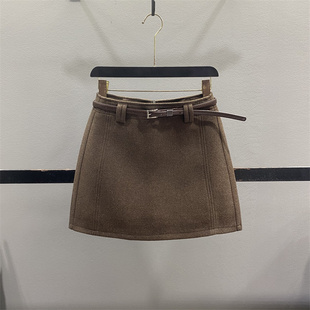 咖色复古毛呢半身裙女2025秋冬气质高腰显瘦A字包臀裙防走光短裙