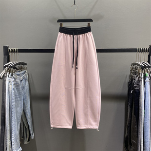 香蕉裤 慵懒松弛感宽松休闲阔腿裤 女2026春季 撞色腰头抽绳弯刀卫裤