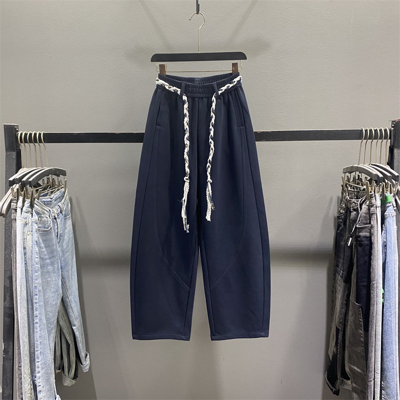 藏青色弯刀卫裤女2026春季新款松紧宽松显瘦慵懒休闲阔腿裤香蕉裤,女装/女士精品,休闲裤,淘宝优惠券,粉丝福利购,淘宝优惠卷