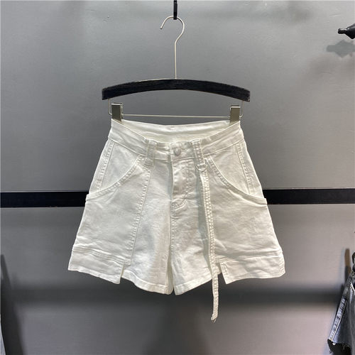 白色休闲高腰热裤阔腿裤短裤牛仔