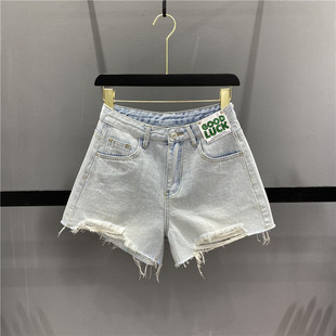女显瘦浅色阔腿热裤 贴标百搭显瘦毛边牛仔短裤 潮 时尚 韩国2025夏季