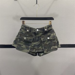 辣妹A字包臀半身裙 女2026春夏大口袋工装 美式 复古迷彩牛仔短裙裤