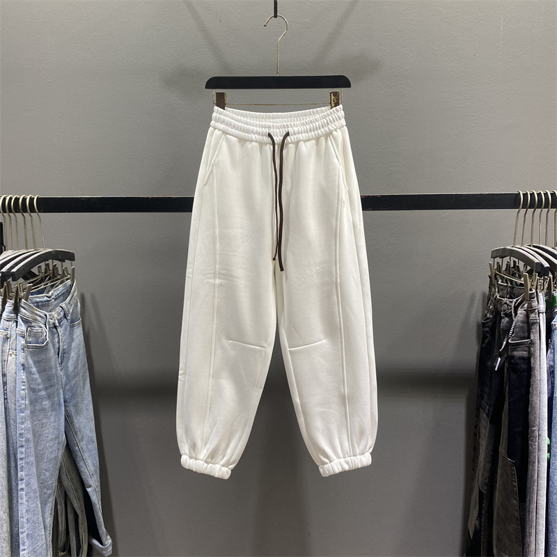 加绒加厚运动卫裤女2025秋冬松紧腰抽绳宽松九分束脚哈伦裤休闲裤