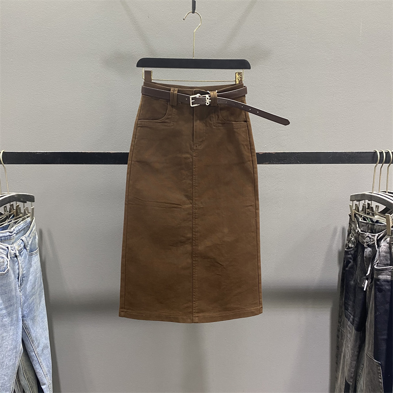 洗水棉高腰半身裙女开叉包臀裙