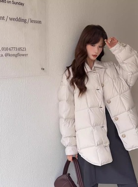 2025新款中长款羽绒服女加厚衬衫领时尚简约宽松90白鸭绒冬季外套