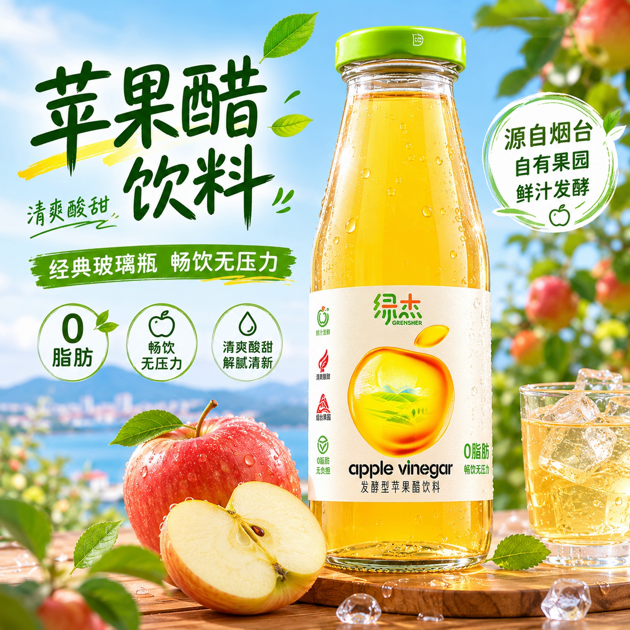 绿杰苹果醋饮料260ml*12瓶整箱装苹果醋饮料0蔗糖0脂肪酸甜爽口