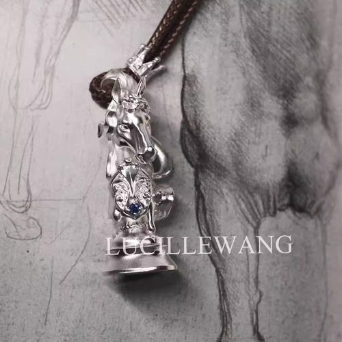 原创骑士小马925银蓝宝石吊坠