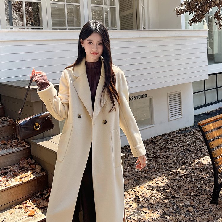 韩系网红秋冬浴袍长款双面呢绒大/外套 毛呢大衣/外套 经典款毛呢