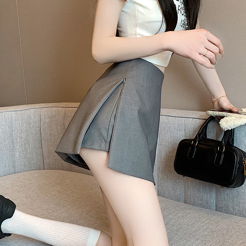 黑色侧开叉西装短裙女春秋新款高腰显瘦辣妹包臀防走光a字半身裙