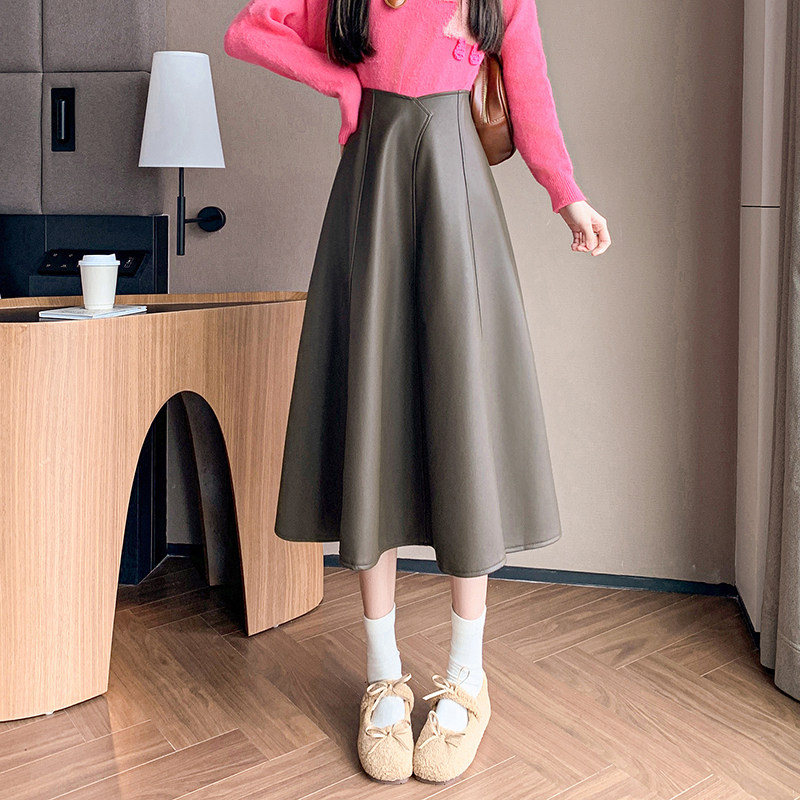 pu皮半身裙子女秋冬季2025新款高腰中长裙a字遮胯显瘦小个子穿搭