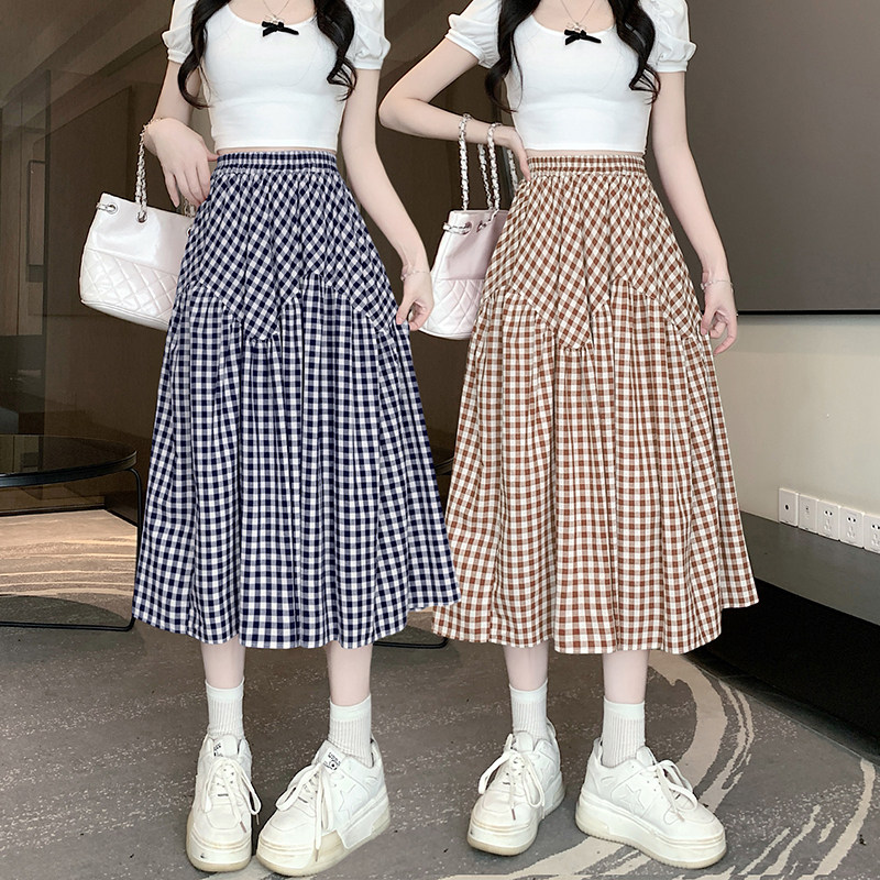新款高腰格子A字裙半身裙春装女