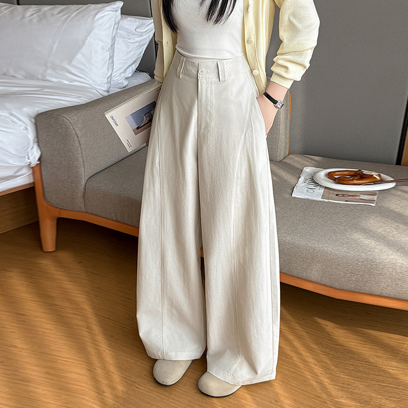 设计感白色弯刀裤女春夏松弛感宽松休闲阔腿裤复古高腰垂感工装裤