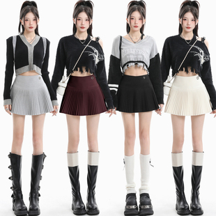 高级感灰色毛呢百褶半身裙女秋冬新款小个子防走光高腰A字短裙裤